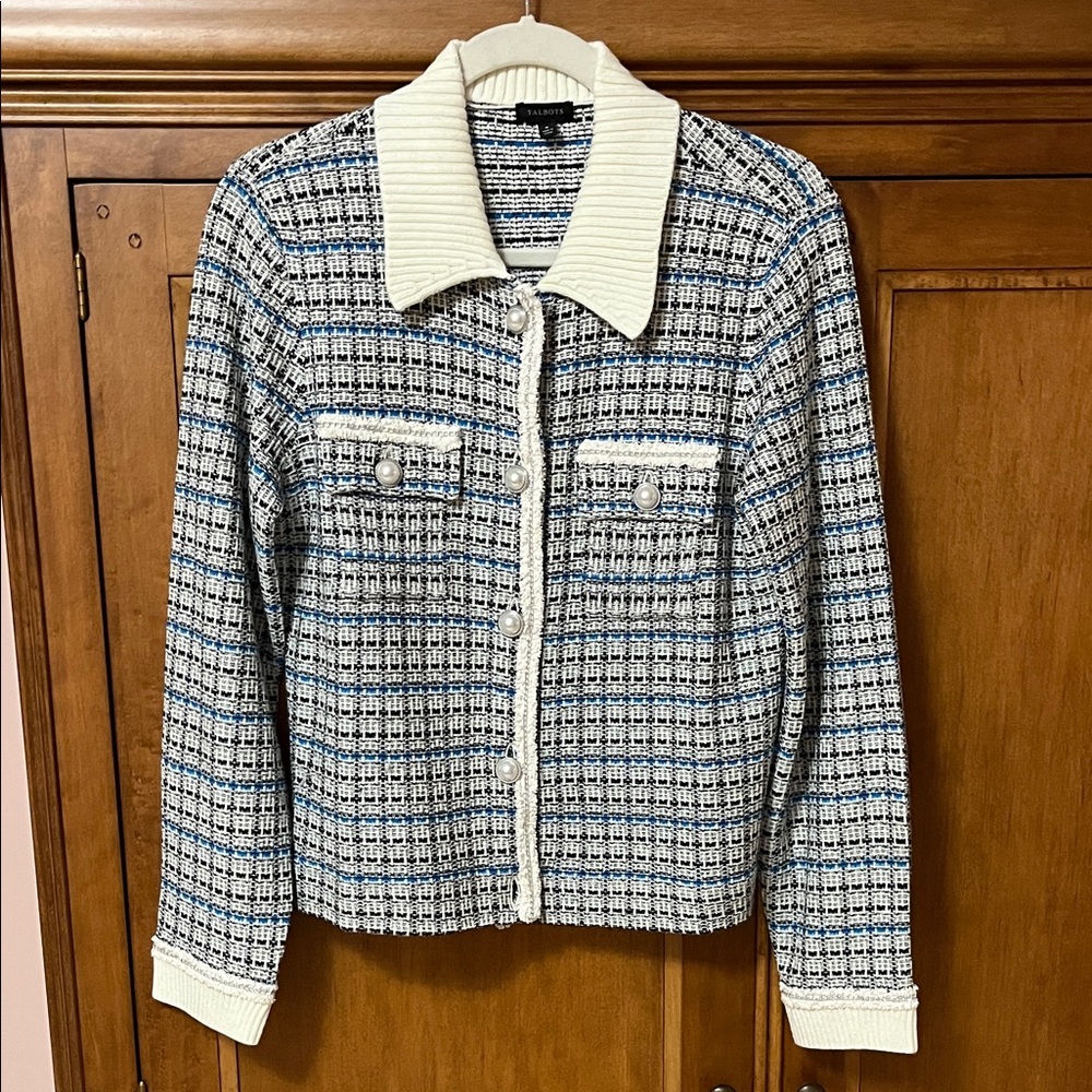 Talbots Women’s Textured cardigan  sweater  with Cream Trim